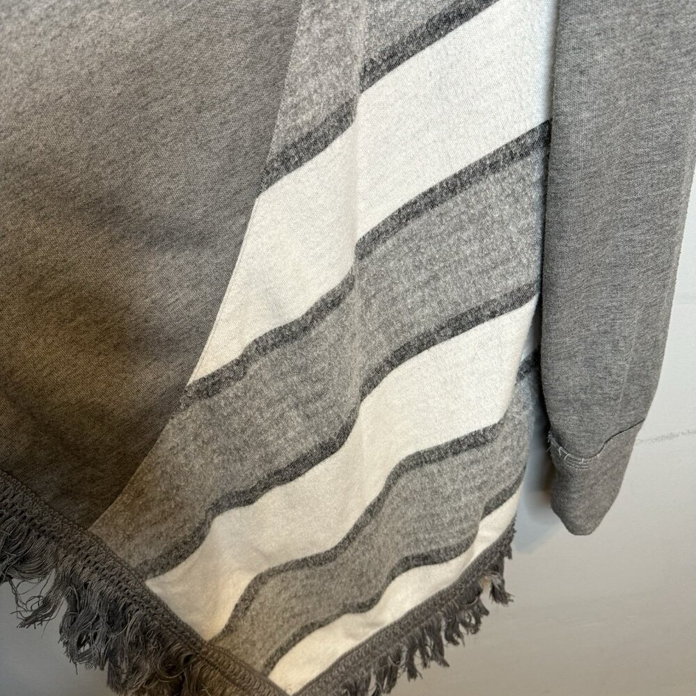 Anthropologie Saturday Sunday Cardigan Medium Gray Grey Fringe Striped - Picture 6 of 7